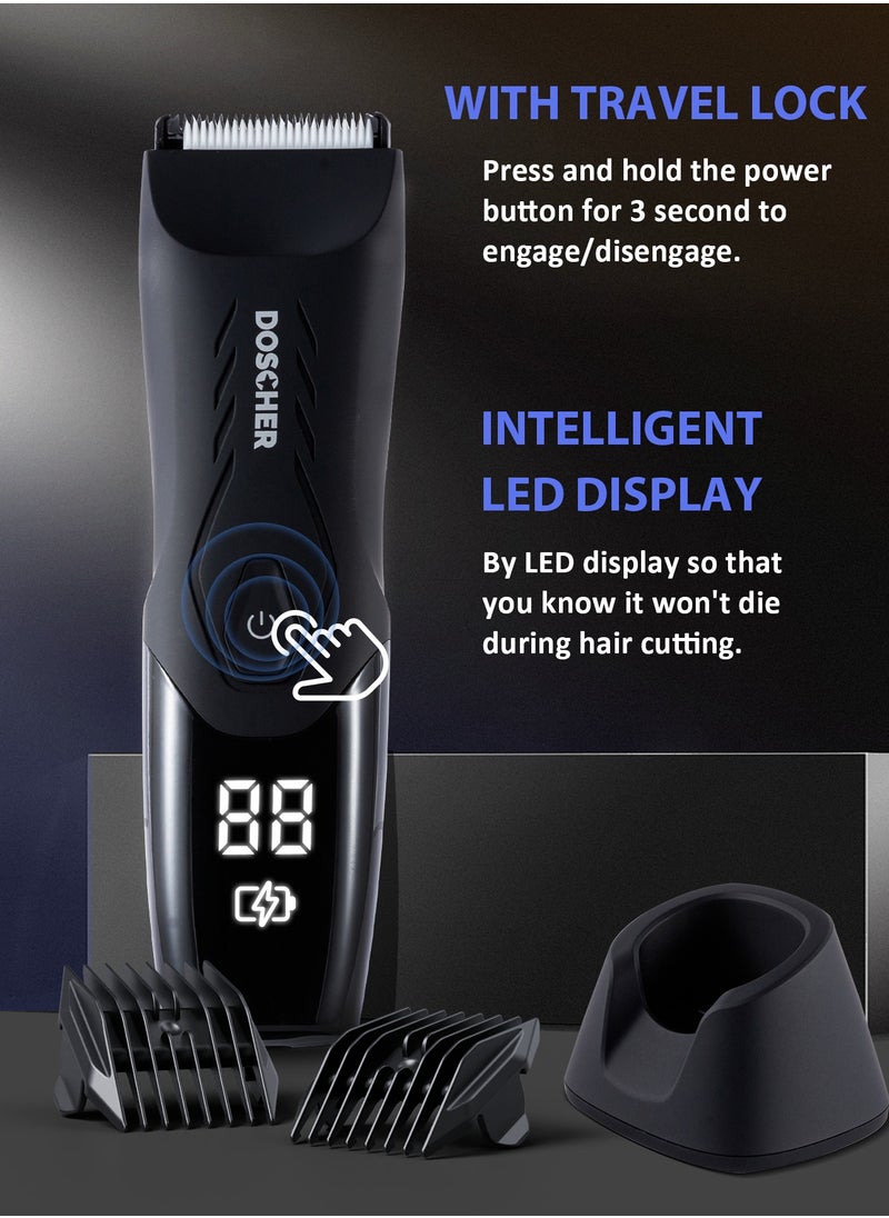 DOSCHER - Body Trimmer for Men with Safe Razor, Waterproof Wet/Dry Uses, Cordless Shaver Men with Light & Charging Dock & LED Display - Image 1