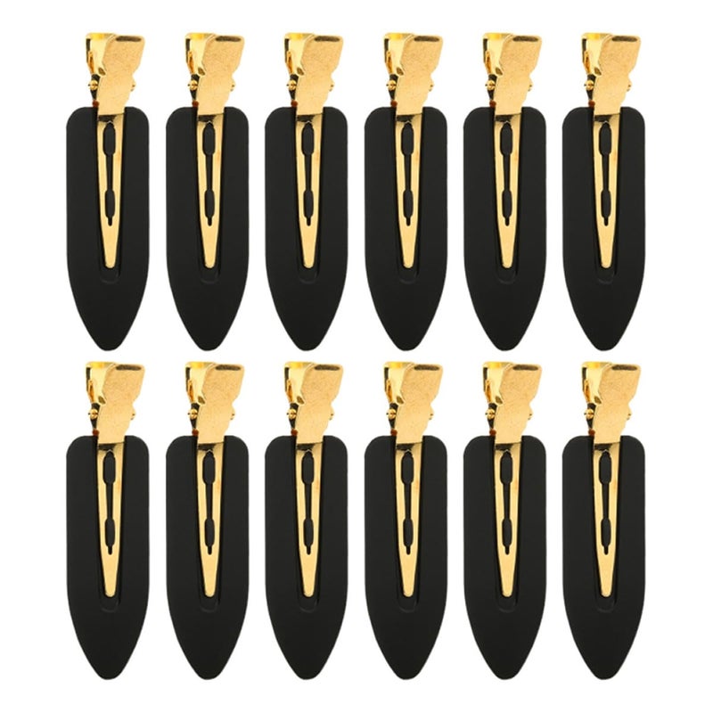 ibasenice No Crease Hair Clips for Styling 12pcs Set Black Gold Makeup Hair Clips for Women Creaseless Bangs for Salon and Daily Use - Image 1