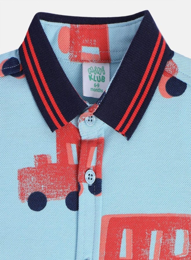 miniklub Baby Short Sleeve Collared Knitted Cotton Blue Color Shirt, Pack of 1 (6-9M) - Image 4