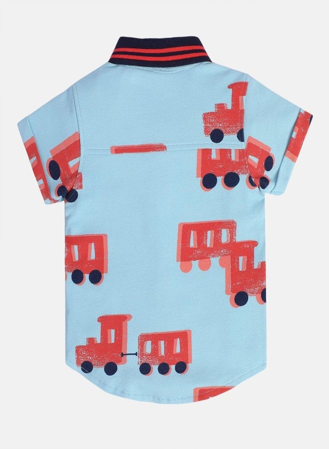 miniklub Baby Short Sleeve Collared Knitted Cotton Blue Color Shirt, Pack of 1 (6-9M) - Image 3