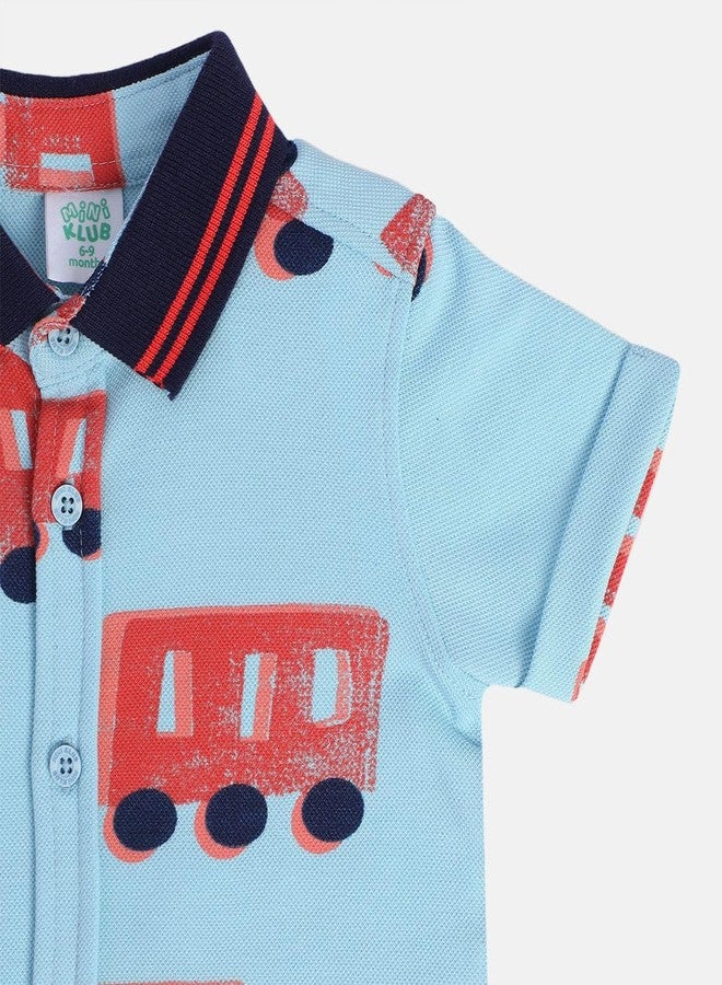 miniklub Baby Short Sleeve Collared Knitted Cotton Blue Color Shirt, Pack of 1 (6-9M) - Image 5