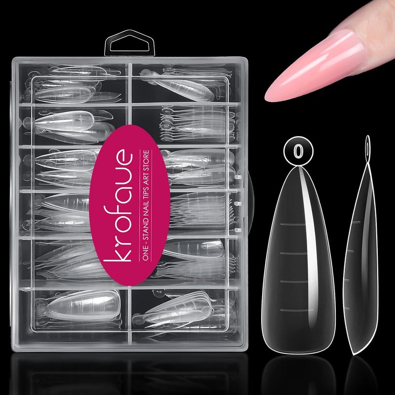 Dual Forms Krofaue Poly Extension Gel - 120pcs Nail Forms with 12 Sizes - Stiletto False Nail Molds - Lady Almond Style - Full Cover Builder Gel - DIY at Home