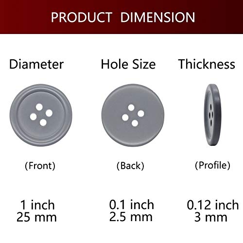 Raydodo 50 PCS 25mm 1 Inch Buttons for Crafts, Large Buttons 4 Hole Round Sewing Buttons Spray Colored Craft Buttons for Sewing Scrapbooking and DIY Crafts(Grey) - Image 2