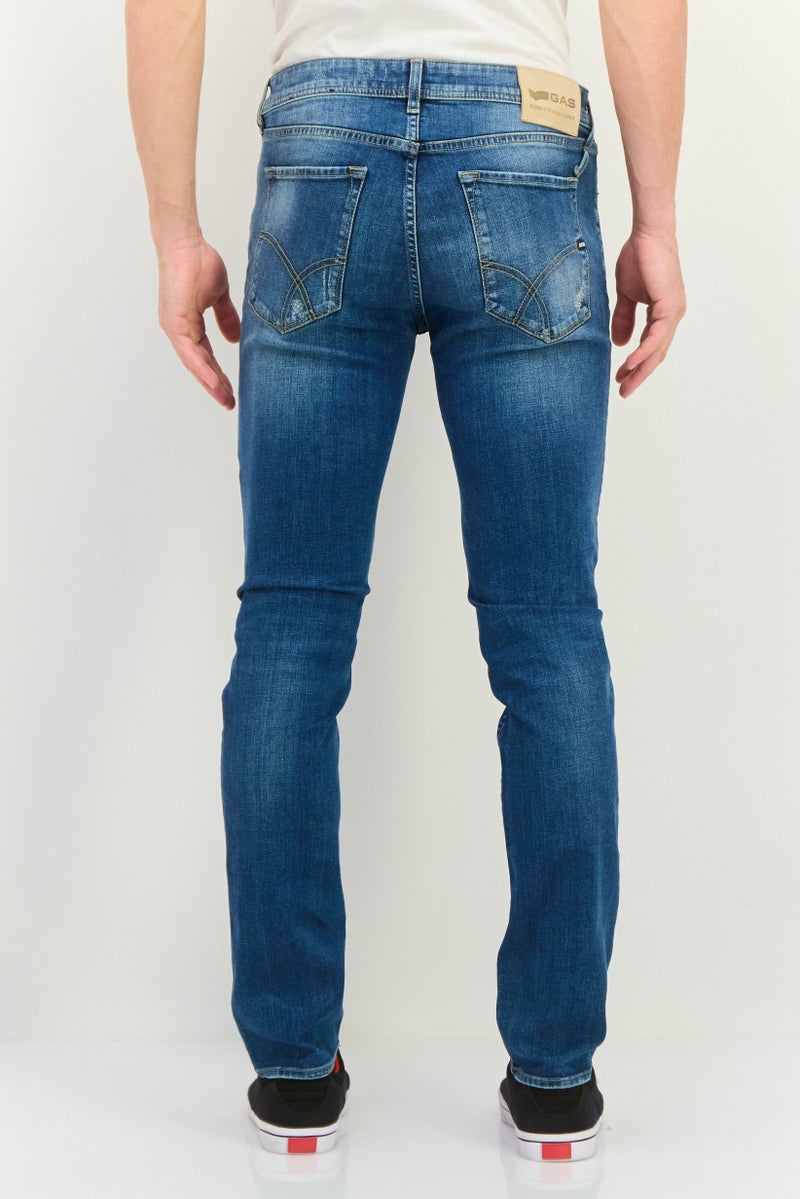 GAS Men Slim Fit  Rip Stretchable Denim Jeans, Navy Wash - Image 3