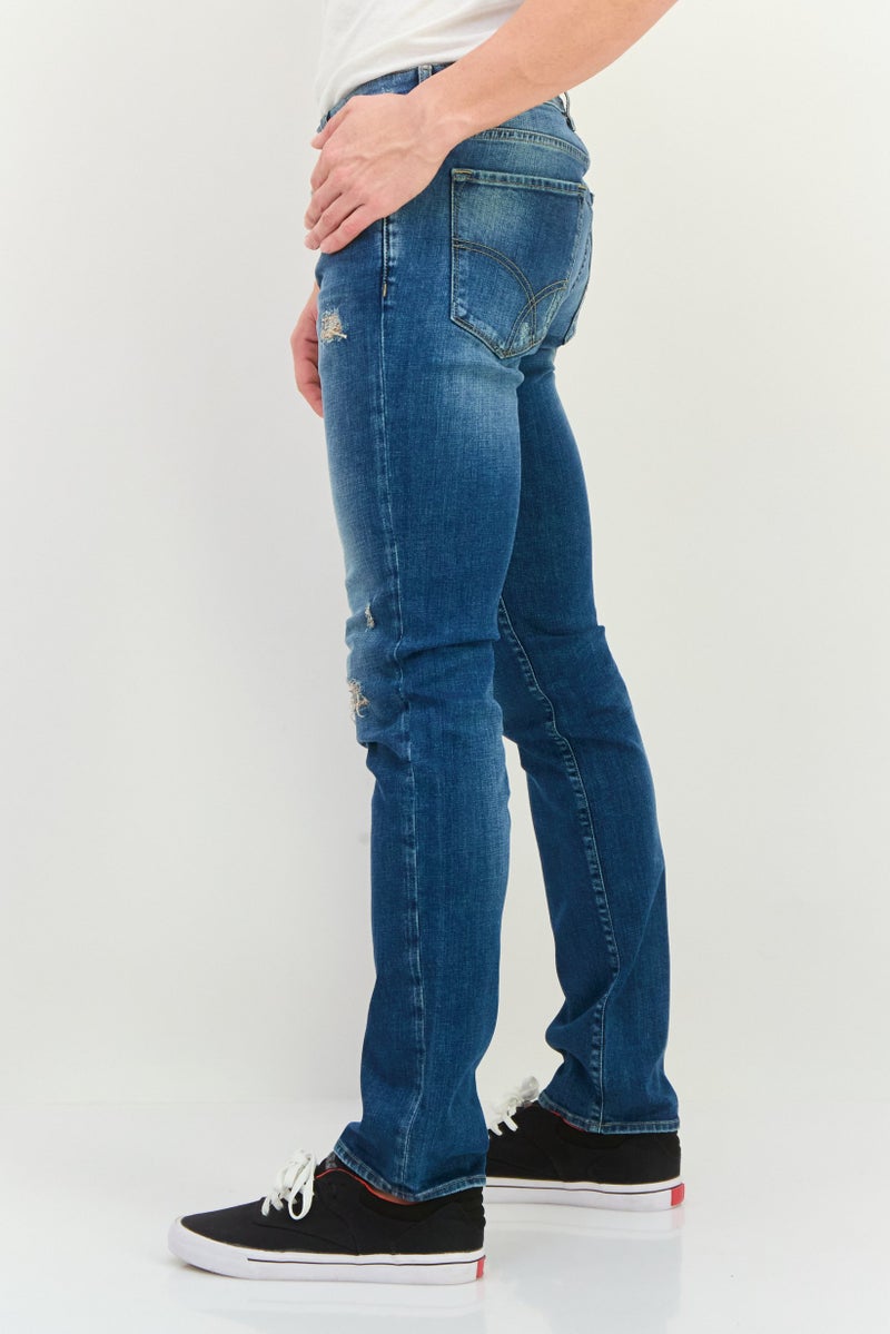 GAS Men Slim Fit  Rip Stretchable Denim Jeans, Navy Wash - Image 2