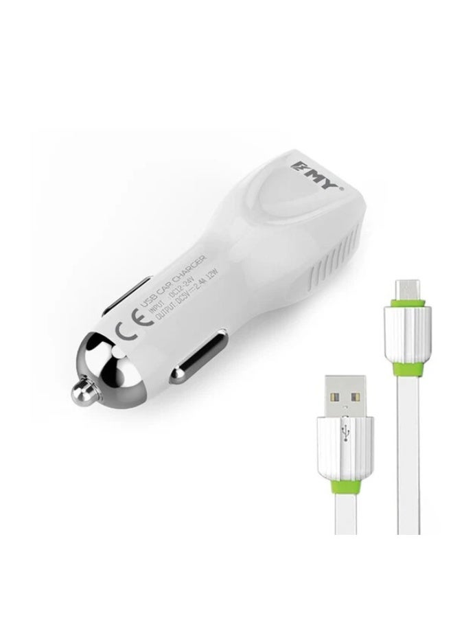 EMY Car Charger  2.4 A for for All Types of Mobiles with 2 Charging Port and Micro USB Data Cable (All Devices) White - Image 4
