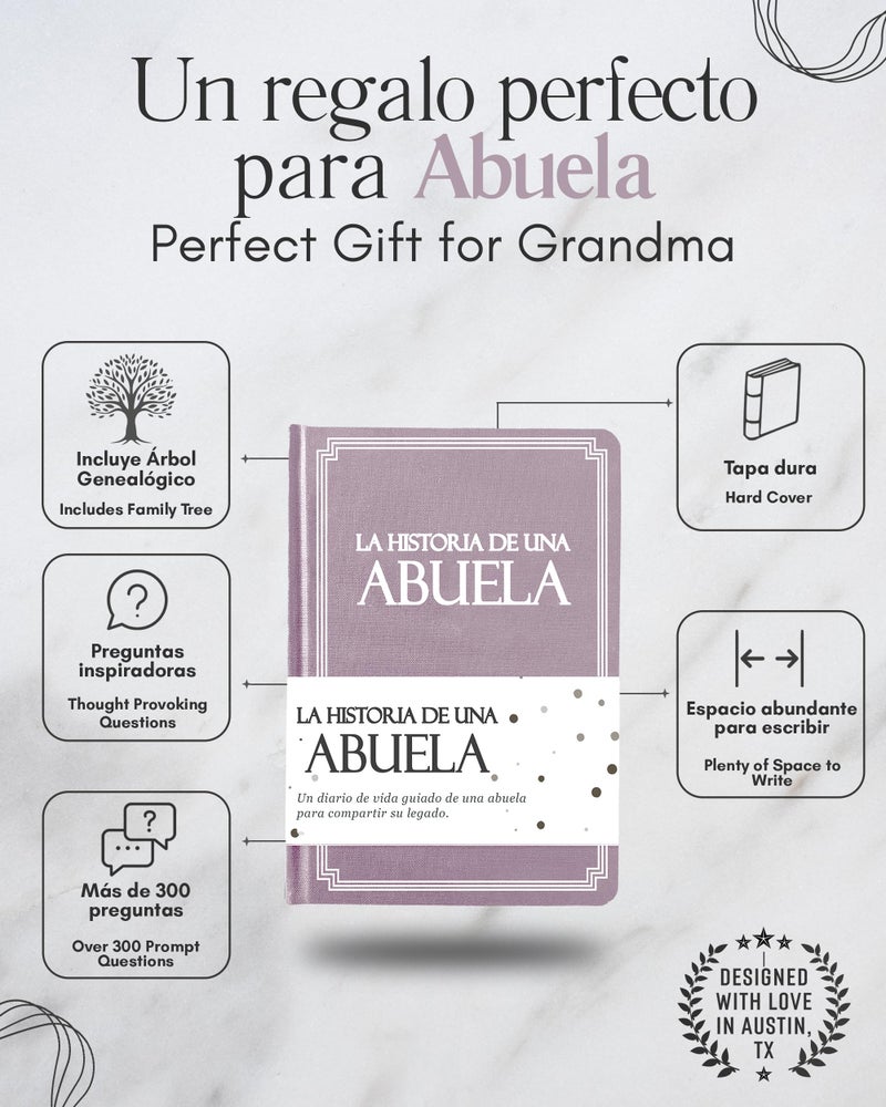 Coco & Lan Abuela, comparte tu historia conmigo (Tapa dura): 250+ Preguntas, Libro de recuerdos y memorias, Regalo para Abuela de nietos, DÃ­a de la Madre, CumpleaÃ±os, Aniversario y Navidad. (EdiciÃ³n en espaÃ±ol) - Image 2