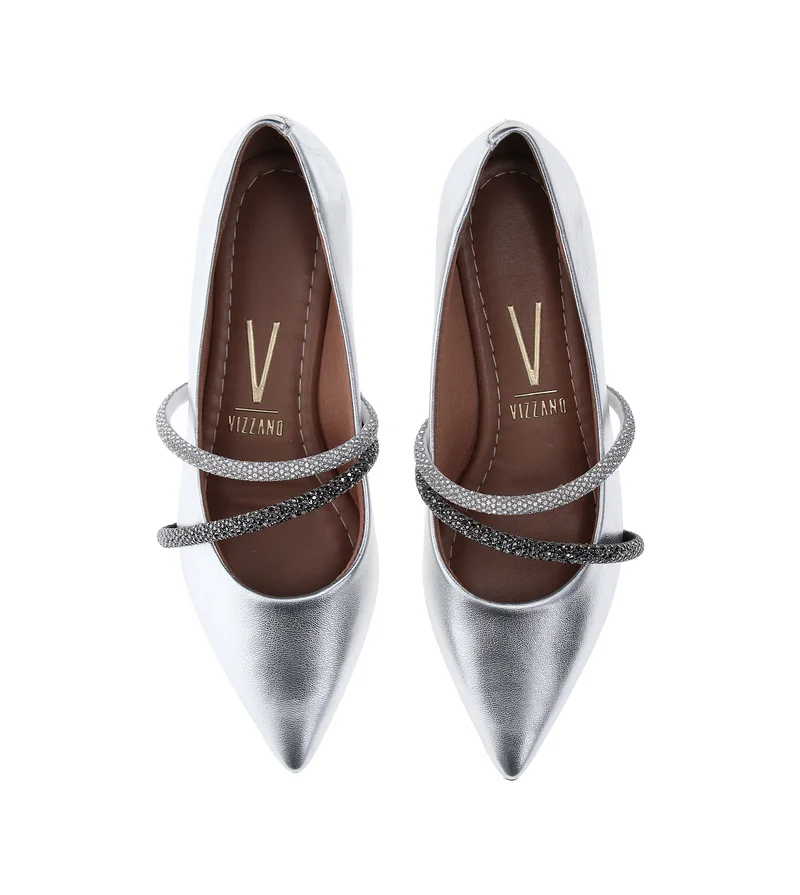 Vizzano  VIZZANO Low Heel Shoes for Ladies – SILVER Shoes with Ankle Strap | Comfortable PU Upper & TPR Sole for Women | Best Price UAE