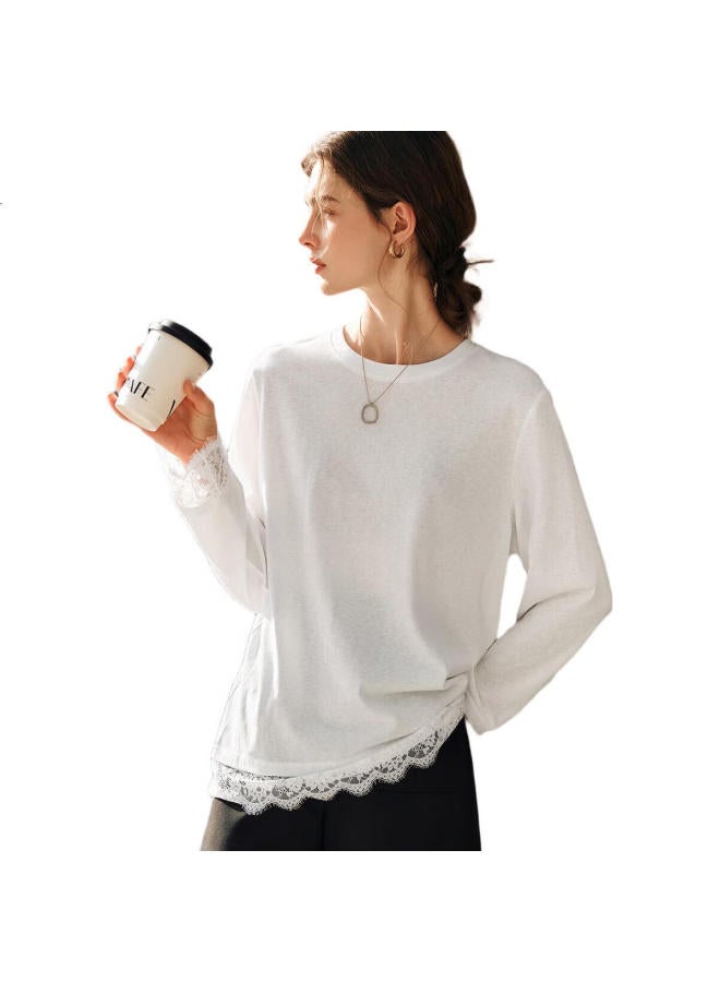 Olrain French Style Lace Patchwork T-Shirt Women'S Spring New Design White S - Image 3