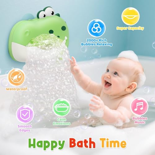 WAVISA Baby Bath Toys Rechargeable Dinosaur Bath Bubble Machine with Music Bathtime Bathtub Toys for Toddlers Birthday Easter Gifts Bubble Maker Toys for Kids Ages 13 48 Baby GiftsGreen - Image 5