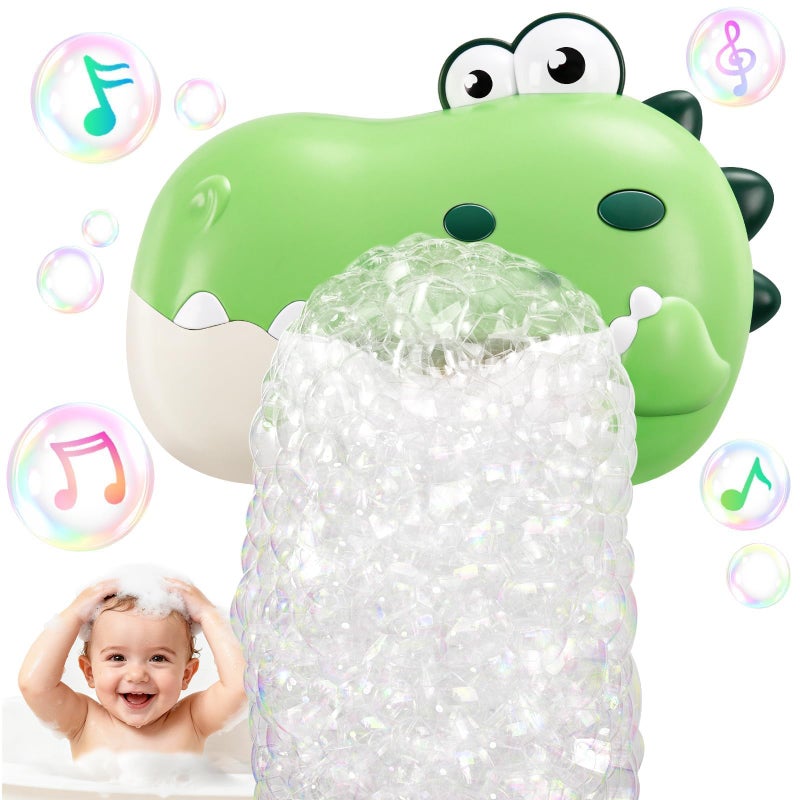 WAVISA Baby Bath Toys Rechargeable Dinosaur Bath Bubble Machine with Music Bathtime Bathtub Toys for Toddlers Birthday Easter Gifts Bubble Maker Toys for Kids Ages 13 48 Baby GiftsGreen - Image 3