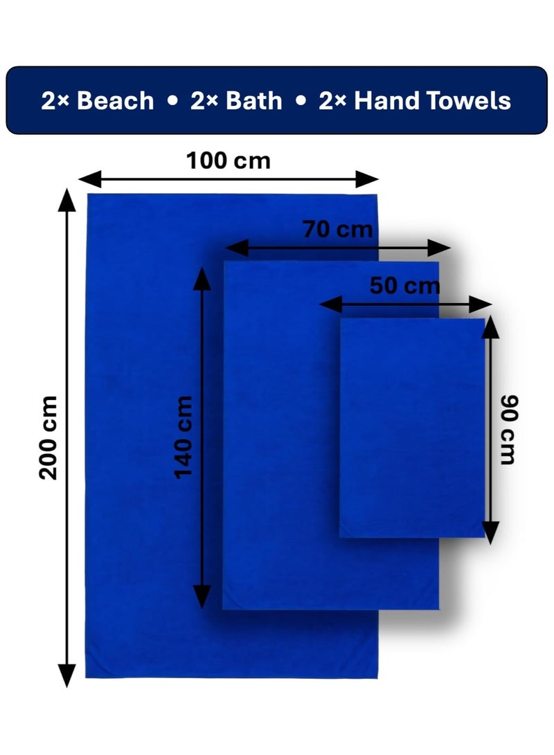 Fabienne 6-Piece Microfiber Bath and Pool Towel Set Includes 2 Oversized Pool Towels 100x200cm, 2 Bath Towels 70x140cm, 2 Hand/Face Towels 50x90cm Ideal for Hotels, Spas, Pools & Beach Clubs Navy Blue  - Image 2