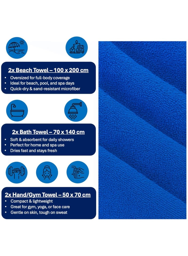 Fabienne 6-Piece Microfiber Bath and Pool Towel Set Includes 2 Oversized Pool Towels 100x200cm, 2 Bath Towels 70x140cm, 2 Hand/Face Towels 50x90cm Ideal for Hotels, Spas, Pools & Beach Clubs Navy Blue  - Image 3