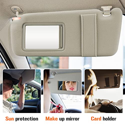 AEagle Sun Visor with Light for 2009-2016 Toyota Venza with Sunroof, Left Driver Side Beige Sunvisor Replacement 74320-0T021-A1 - Image 4