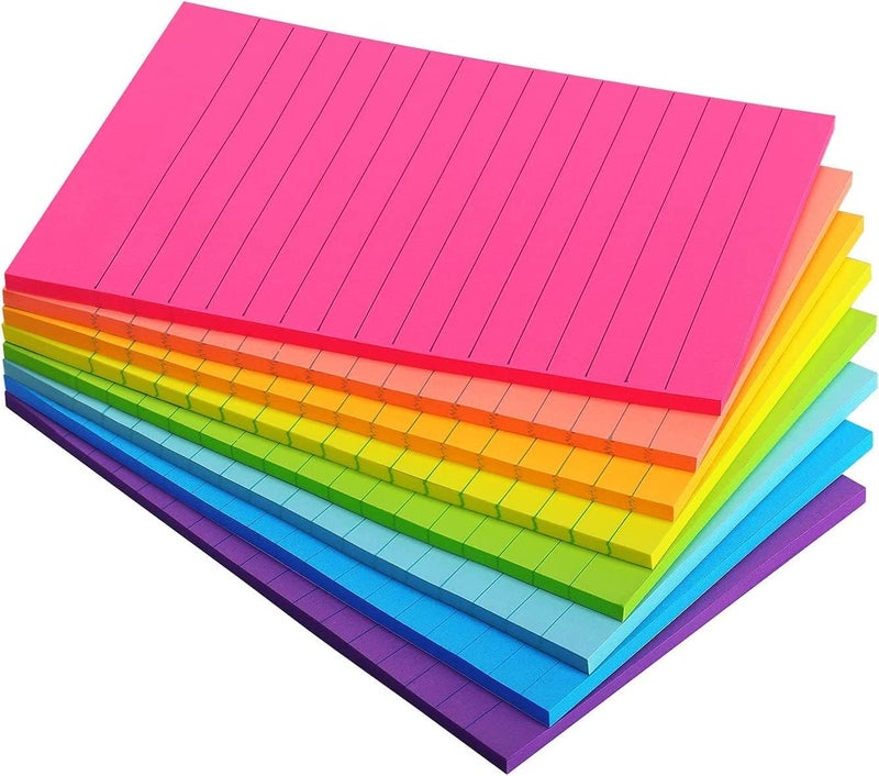 Eastern Wolf 8 Pads Lined Sticky Notes 4x6 in, Sticky Notes with Lines, Self-Stick Note Pads 8 Bright Multi Colors, 35 Sheet/Pad - Image 1
