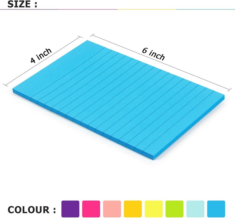 Eastern Wolf 8 Pads Lined Sticky Notes 4x6 in, Sticky Notes with Lines, Self-Stick Note Pads 8 Bright Multi Colors, 35 Sheet/Pad - Image 2