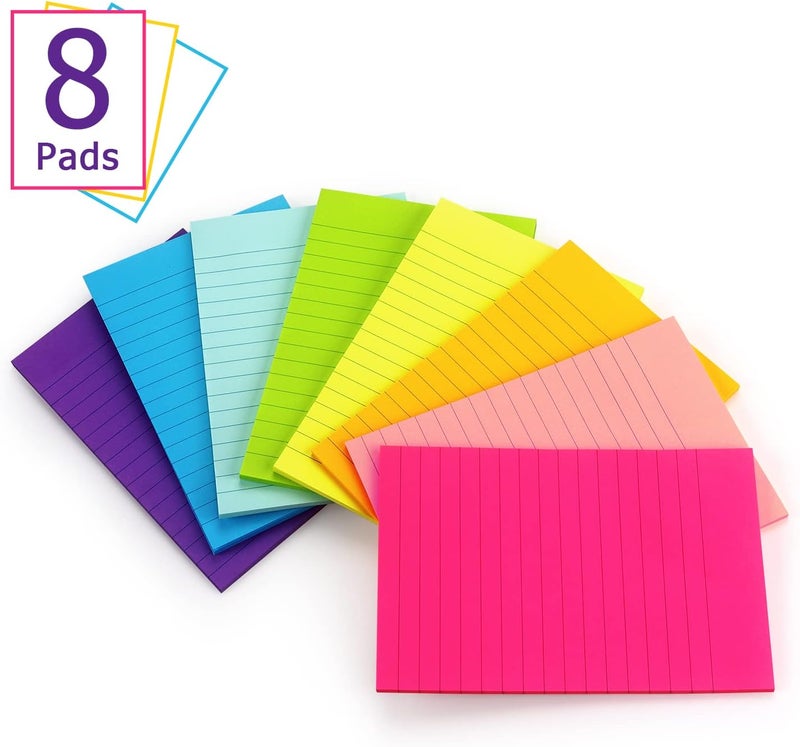 Eastern Wolf 8 Pads Lined Sticky Notes 4x6 in, Sticky Notes with Lines, Self-Stick Note Pads 8 Bright Multi Colors, 35 Sheet/Pad - Image 3