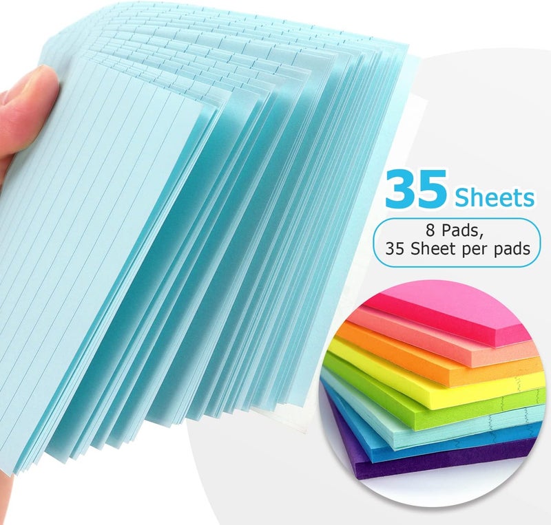 Eastern Wolf 8 Pads Lined Sticky Notes 4x6 in, Sticky Notes with Lines, Self-Stick Note Pads 8 Bright Multi Colors, 35 Sheet/Pad - Image 4