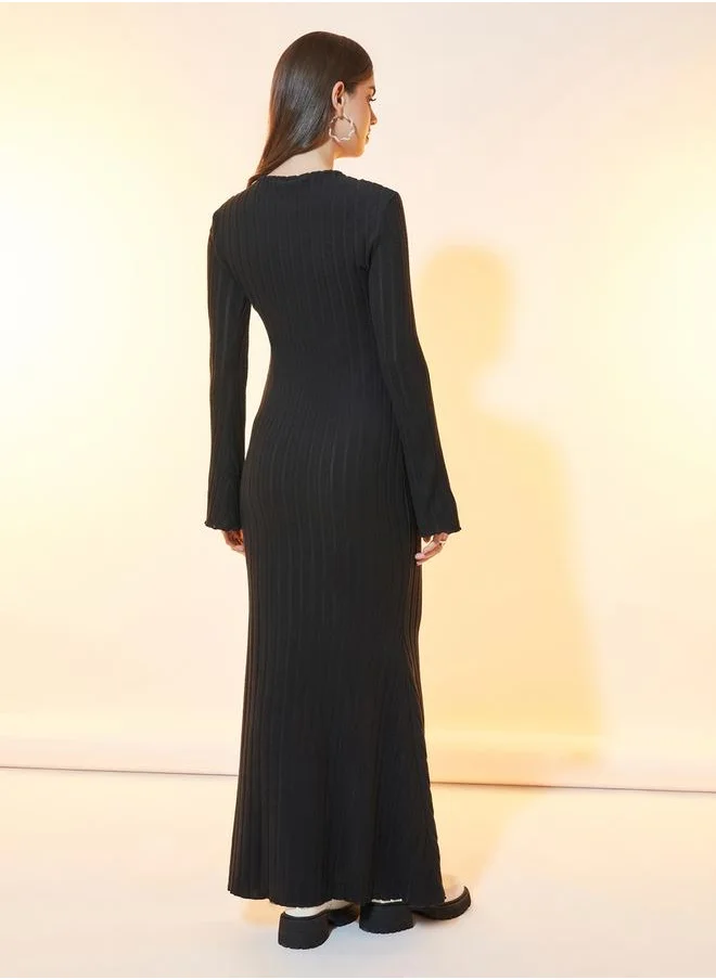 Styli Textured Knit Mermaid Hem Maxi Dress