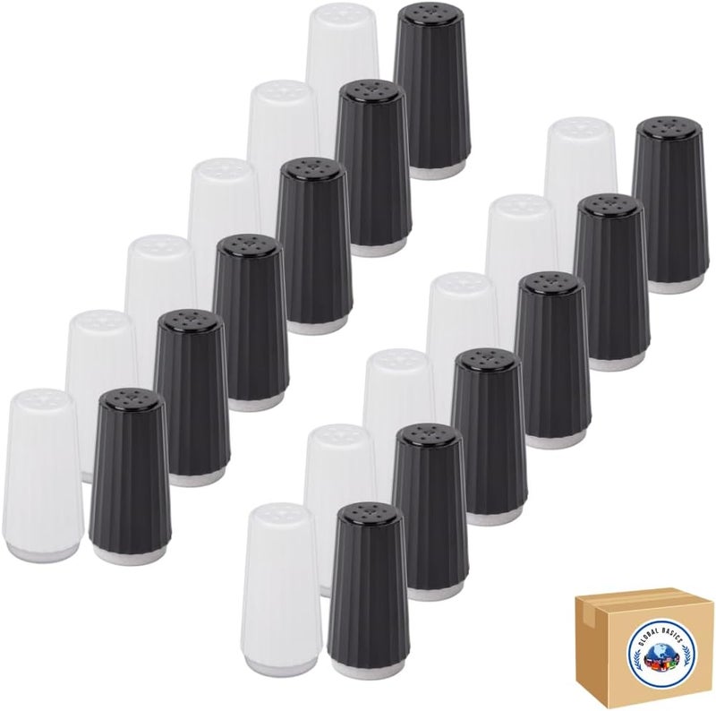GLOBAL BASICS Disposable Salt and Pepper Shakers by - Plastic Shaker Sets for Parties, Restaurants, Picnics, Cookouts - Prefilled Salt and Pepper Shakers with 4oz. Salt, 1.5oz. Pepper - 24-Pack - Image 1