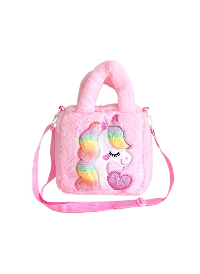 UNICORN Unicorn Children's Plush Backpack Plush Unicorn Tote Bag Backpack School Girls Handbag Single Shoulder Crossbody Handbag Adjustable Shoulder Strap Bag for Travel and Bookbag Party Supplies Pink  - Image 1