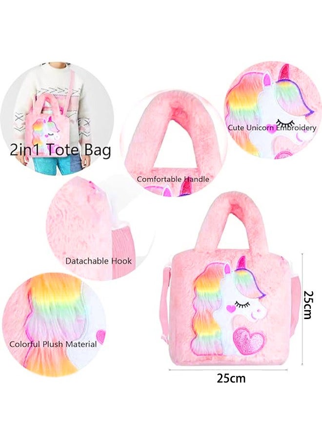 UNICORN Unicorn Children's Plush Backpack Plush Unicorn Tote Bag Backpack School Girls Handbag Single Shoulder Crossbody Handbag Adjustable Shoulder Strap Bag for Travel and Bookbag Party Supplies Pink  - Image 2