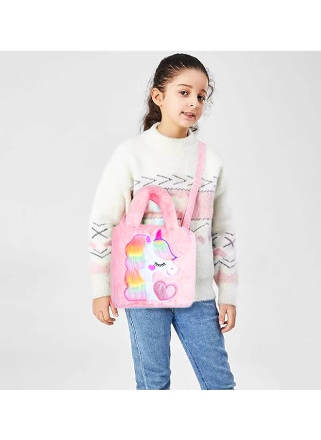 UNICORN Unicorn Children's Plush Backpack Plush Unicorn Tote Bag Backpack School Girls Handbag Single Shoulder Crossbody Handbag Adjustable Shoulder Strap Bag for Travel and Bookbag Party Supplies Pink  - Image 5