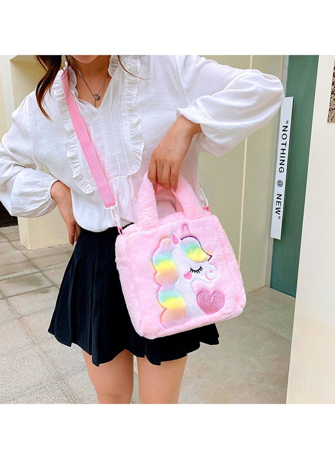 UNICORN Unicorn Children's Plush Backpack Plush Unicorn Tote Bag Backpack School Girls Handbag Single Shoulder Crossbody Handbag Adjustable Shoulder Strap Bag for Travel and Bookbag Party Supplies Pink  - Image 4