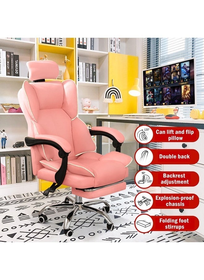 Arabest Gaming Chair, PU Leather High-Back Adjustable Computer Chair with Ergonomic Lumbar Support, Headrest, and Armrests,Pink - Image 3