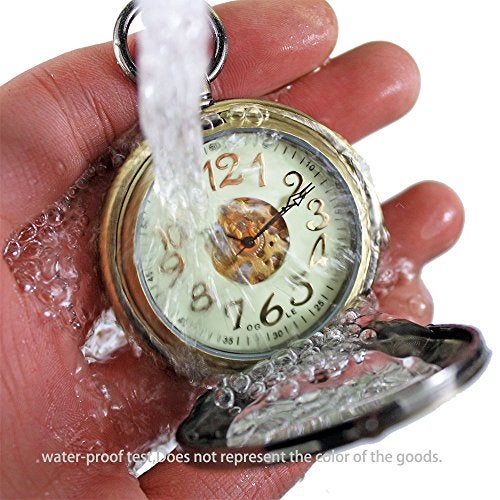 OGLE Waterproof Magnifier Skeleton Chain Silver Luminous Fob Self Winding Automatic Mechanical Pocket Watch (Bronze Luminous) - Image 5