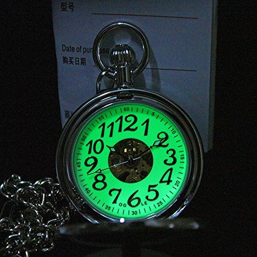 OGLE Waterproof Magnifier Skeleton Chain Silver Luminous Fob Self Winding Automatic Mechanical Pocket Watch (Bronze Luminous) - Image 4