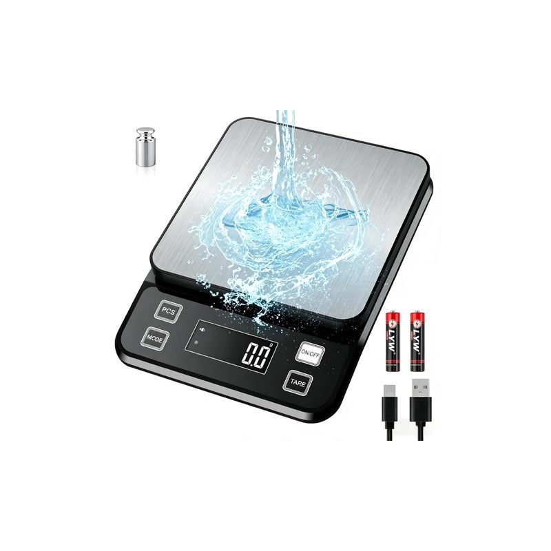 Diyife Digital Kitchen Scale, [Waterproof IPX67 ]10KG Large Food Scale with 0.1g High Precision, Stainless Steel, 10 Unit, Washable, Hangable, USB Rechargeable, LCD Display, for Cooking, Baking - Image 1