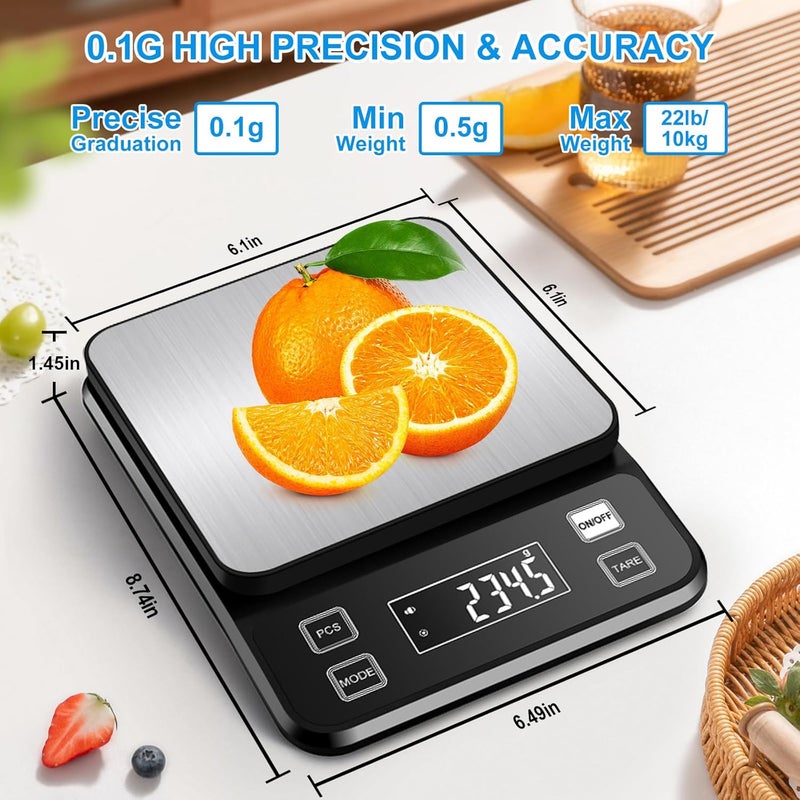 Diyife Digital Kitchen Scale, [Waterproof IPX67 ]10KG Large Food Scale with 0.1g High Precision, Stainless Steel, 10 Unit, Washable, Hangable, USB Rechargeable, LCD Display, for Cooking, Baking - Image 3