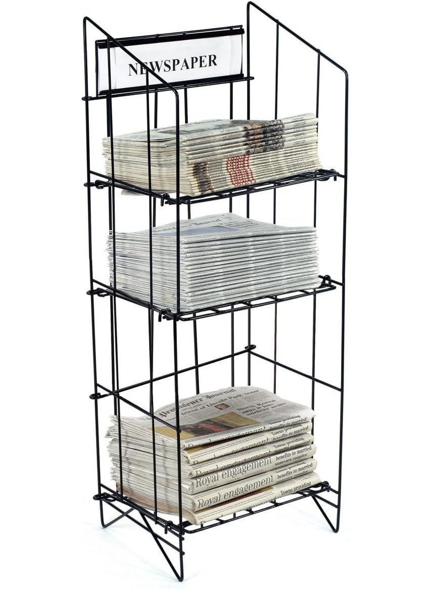 Displays2go 43inchtall Wire Newspaper Display Rack Stand with 3 Shelves 1575 x 135  Black 