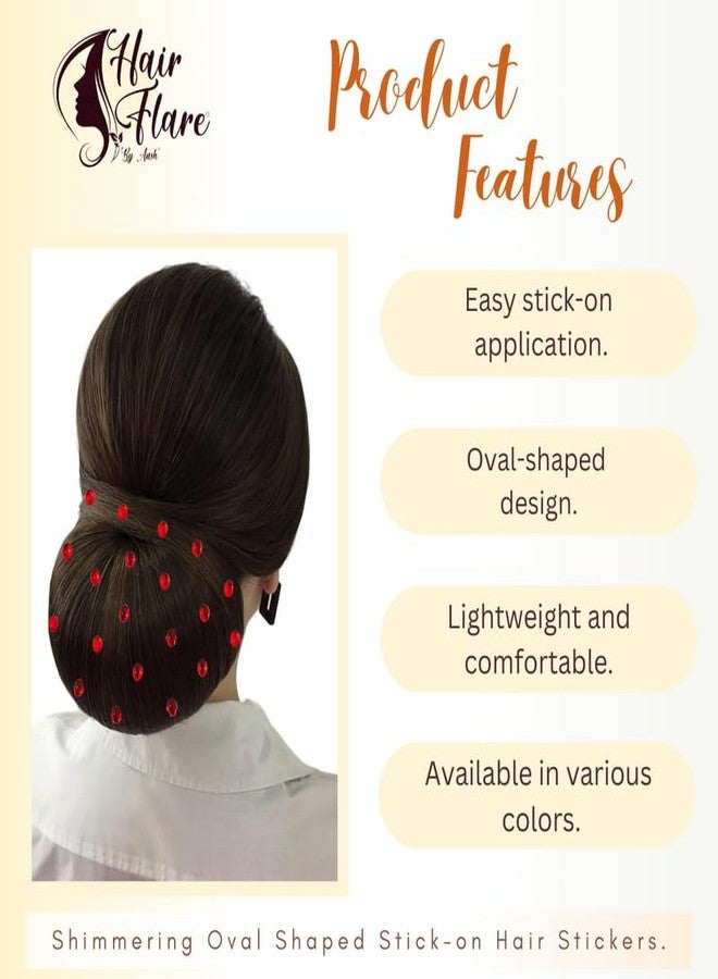 Hair Flare Shimmering Oval Hair Stickers: Easy Stick-On Hair Accessories, 36 Pieces per Pack_2869_Red - Image 2