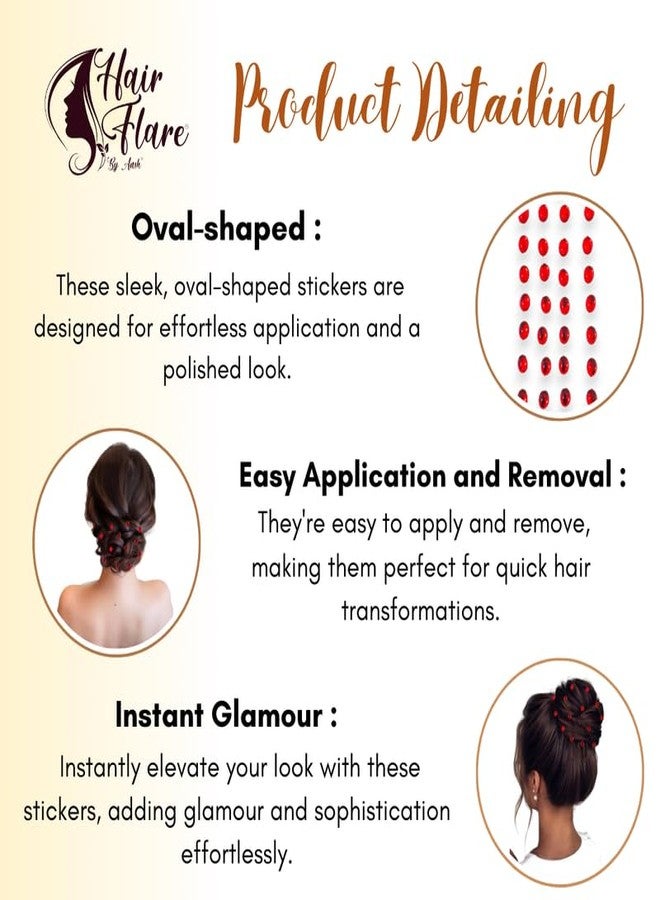Hair Flare Shimmering Oval Hair Stickers: Easy Stick-On Hair Accessories, 36 Pieces per Pack_2869_Red - Image 3