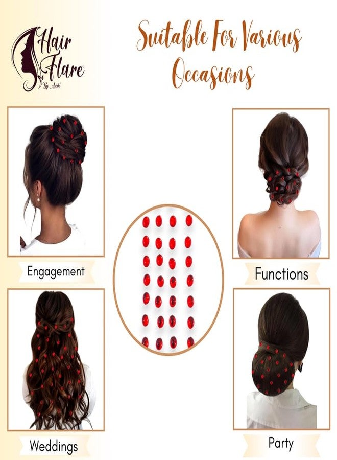 Hair Flare Shimmering Oval Hair Stickers: Easy Stick-On Hair Accessories, 36 Pieces per Pack_2869_Red - Image 5