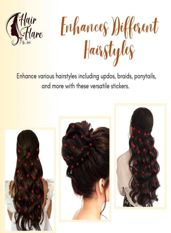 Hair Flare Shimmering Oval Hair Stickers: Easy Stick-On Hair Accessories, 36 Pieces per Pack_2869_Red - Image 4