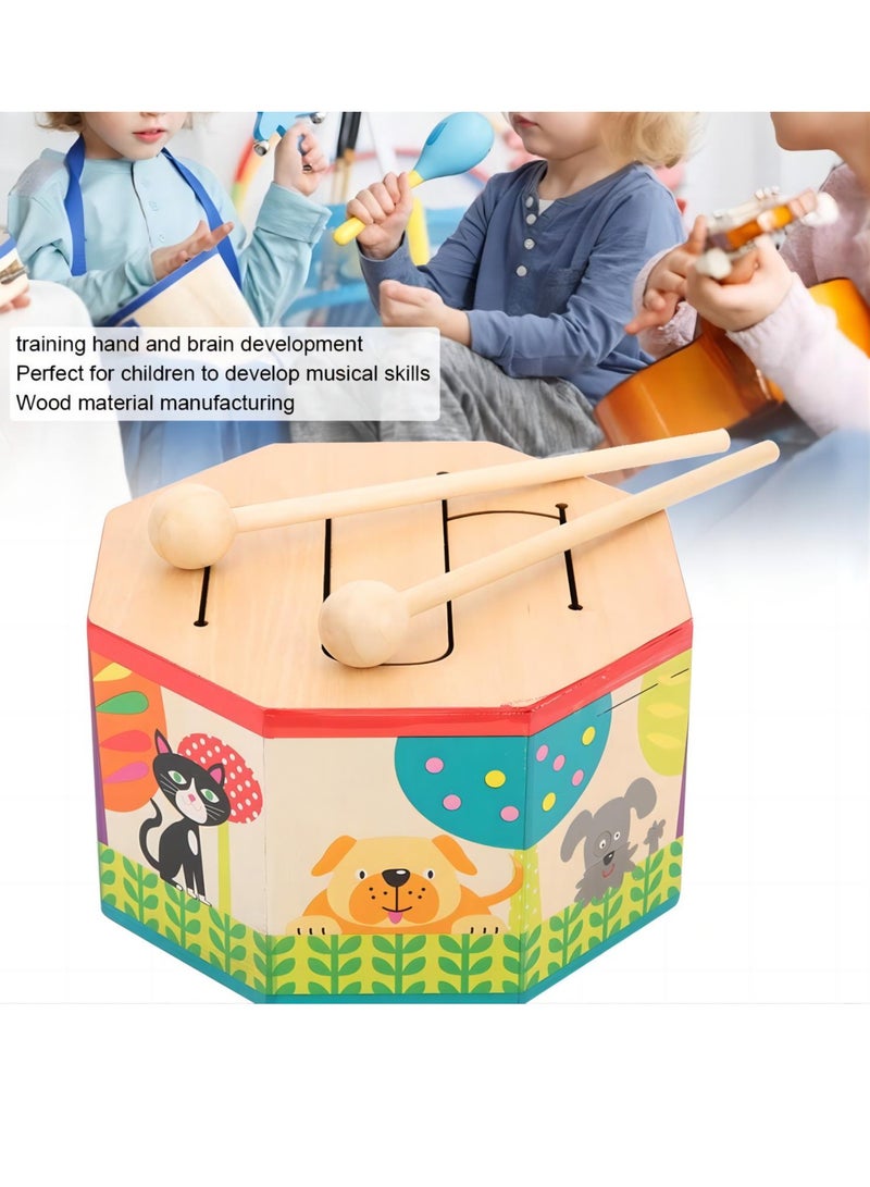 SOLARAE Kids Drum Wood Toy Handheld Mini Percussion Instrument Drum Musical Drum Toys with 2 Mallets for Baby Children Infant Toddler - Image 4