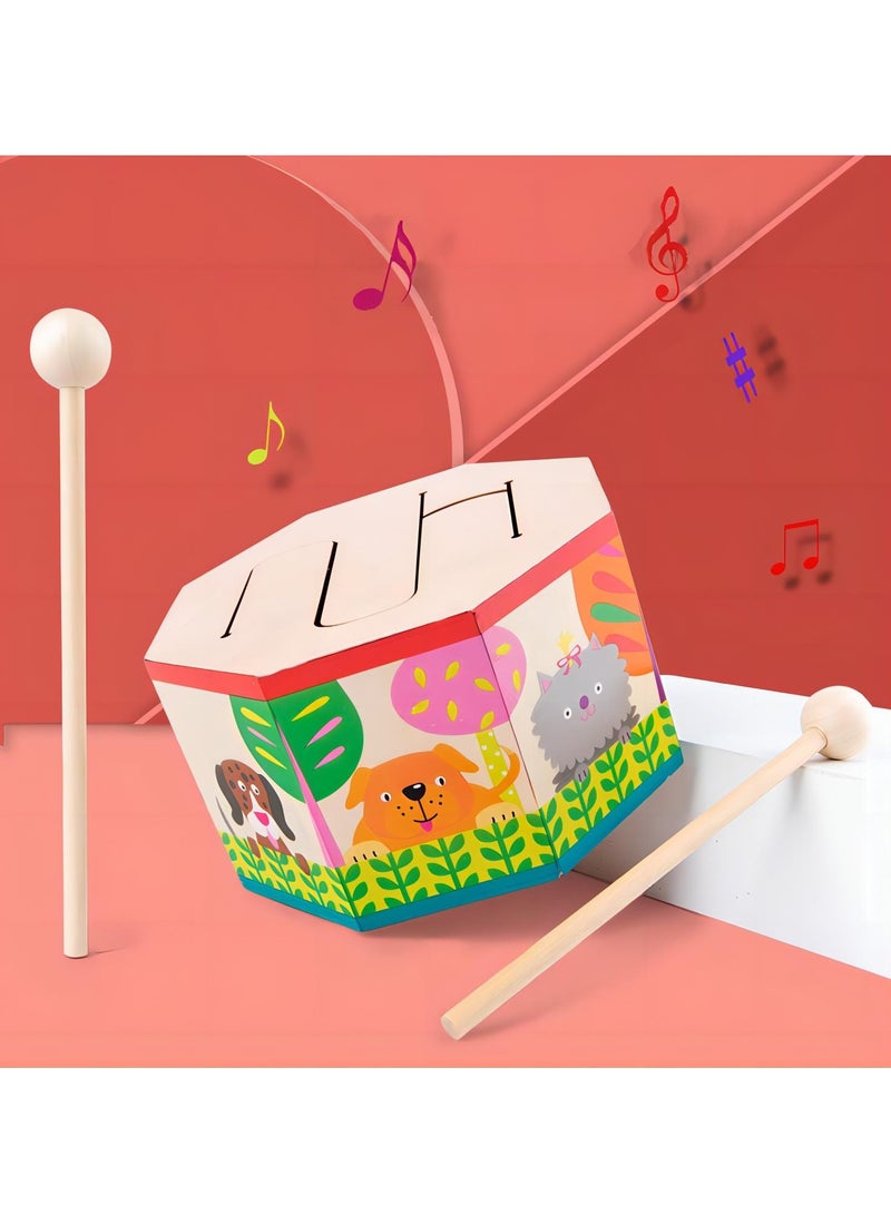 SOLARAE Kids Drum Wood Toy Handheld Mini Percussion Instrument Drum Musical Drum Toys with 2 Mallets for Baby Children Infant Toddler - Image 1