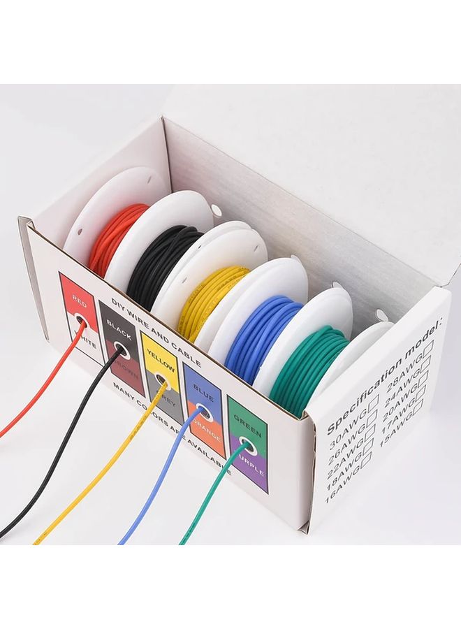 24 AWG سلك نحاسي مجدول ثقيل مطلي بالقصدير، 5 ألوان، 32.8 قدم لكل لون، لتوصيلات السيارات والإلكترونيات المنزلية وأعمال DIY، مع عزل مرن لأسلاك البطارية. - Image 1