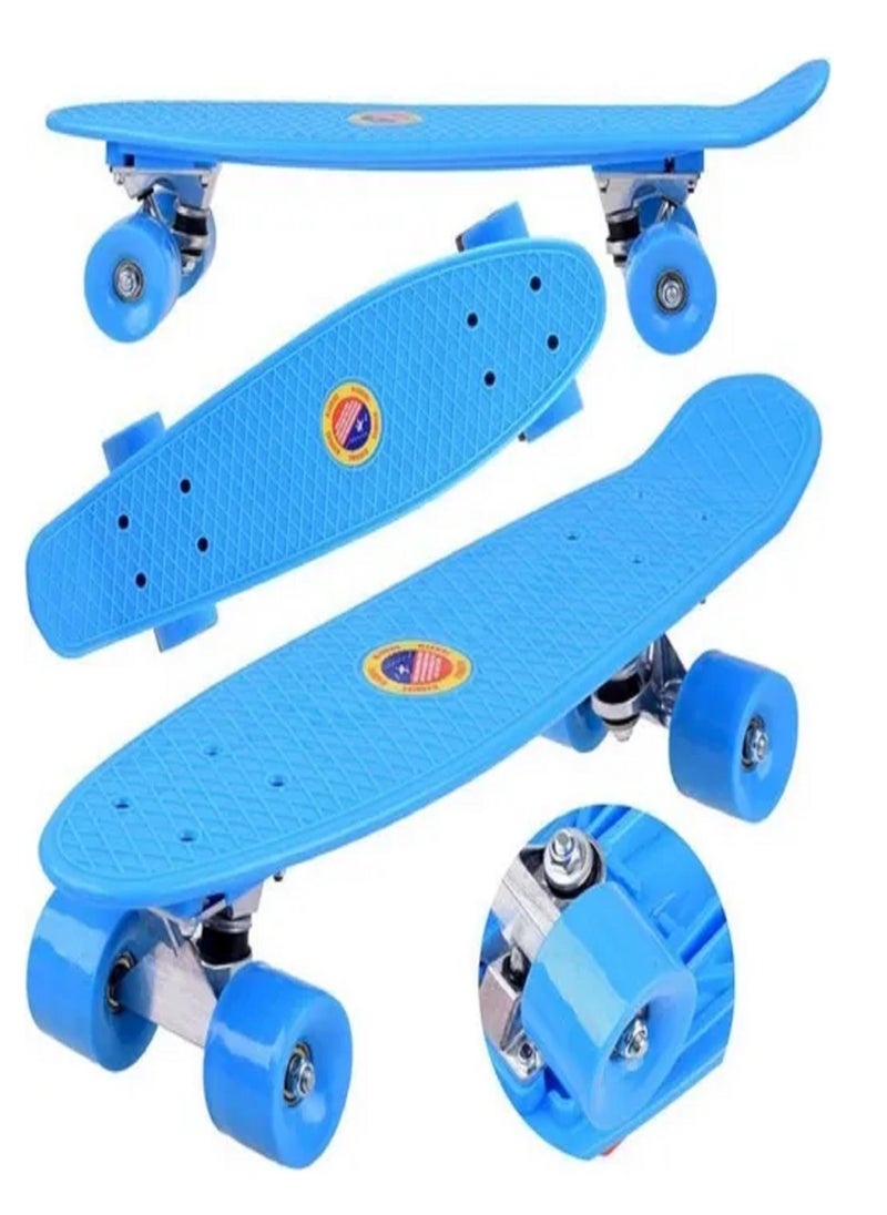 Generic Kid's Mini Cruiser Retro Plastic Complete Skateboard for Boys and Girls, Non-Slip Skateboard Size 55x15 Cm, High Speed Bearings & Soft PU Bushing LED Wheels, For Teens And Beginners  - Image 1