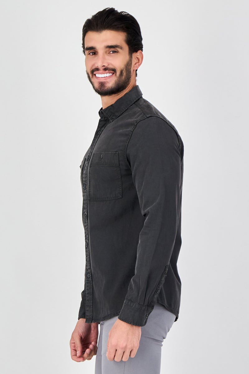Celio قميص رجالي عادي بأكمام طويلة بلون رمادي فحمي - Image 3