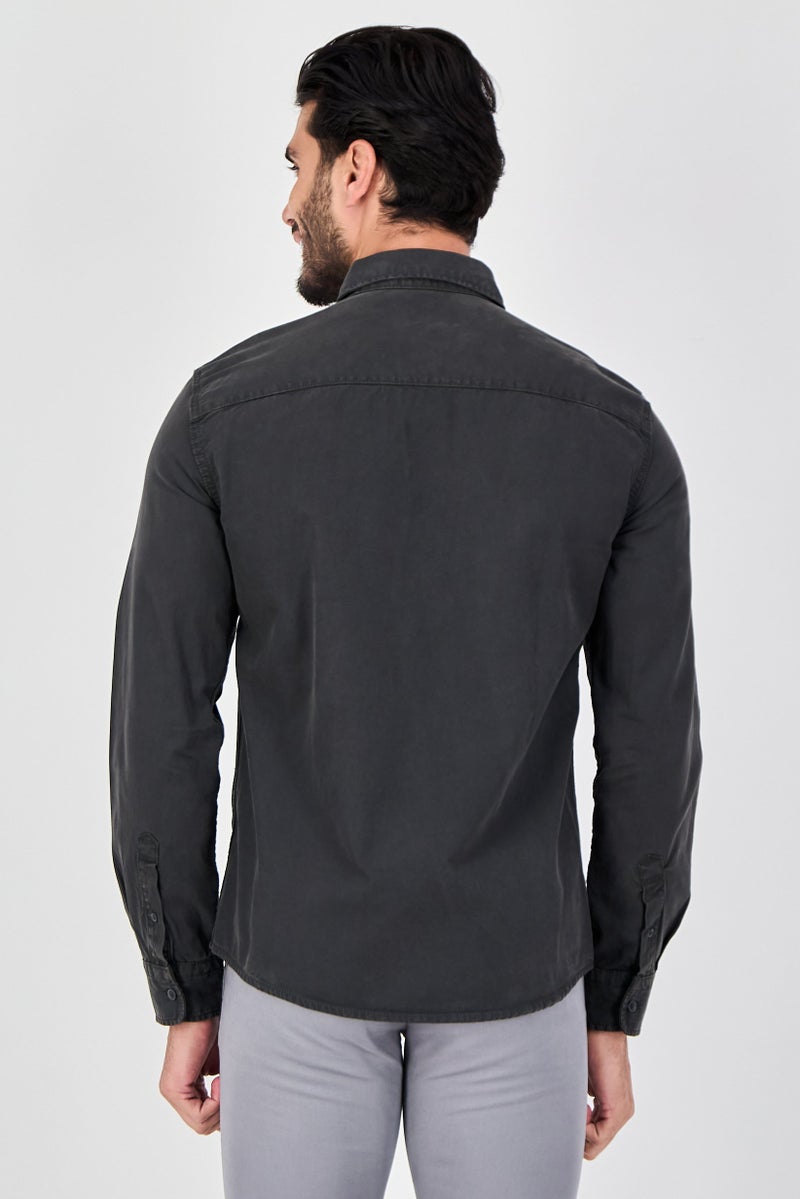 Celio قميص رجالي عادي بأكمام طويلة بلون رمادي فحمي - Image 4