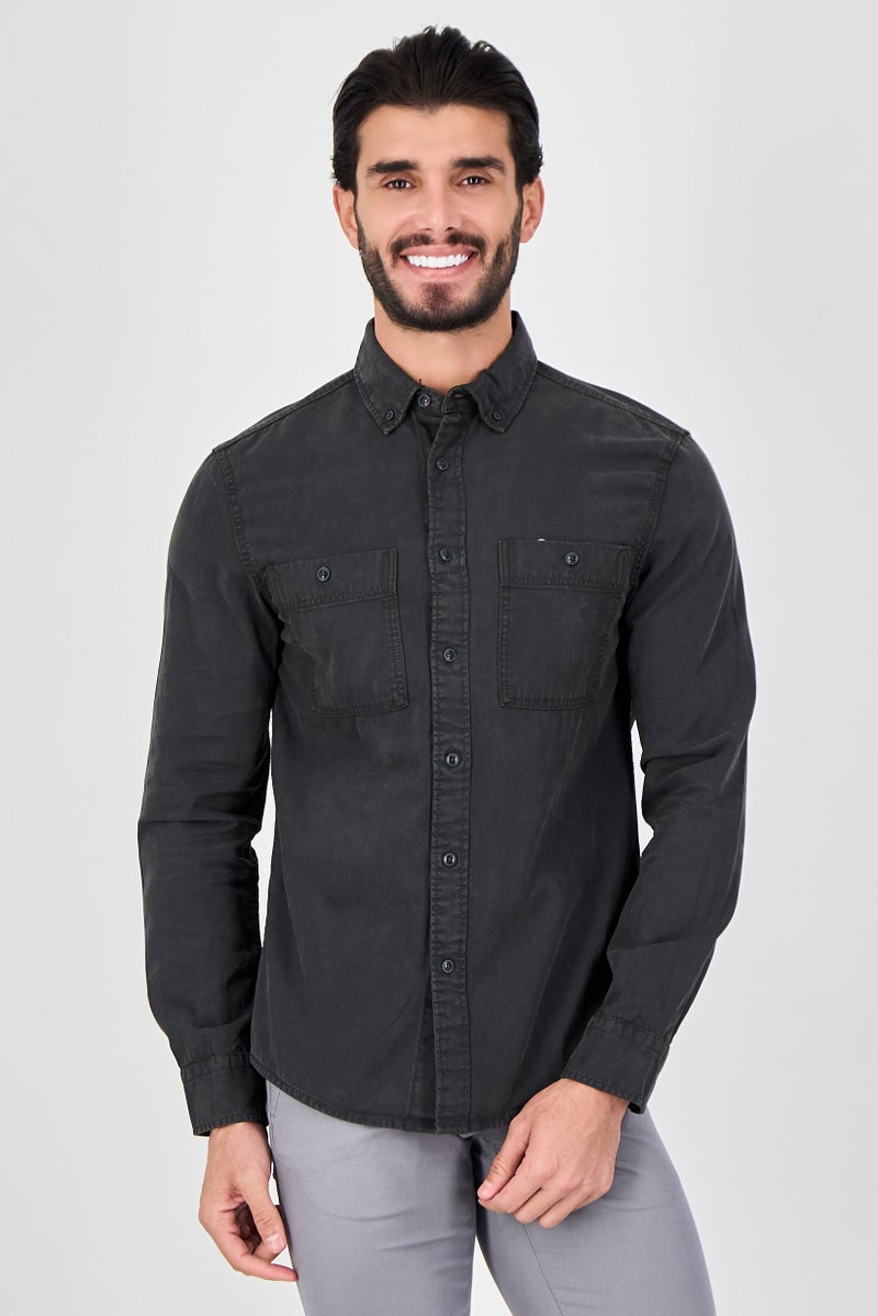 Celio قميص رجالي عادي بأكمام طويلة بلون رمادي فحمي - Image 1