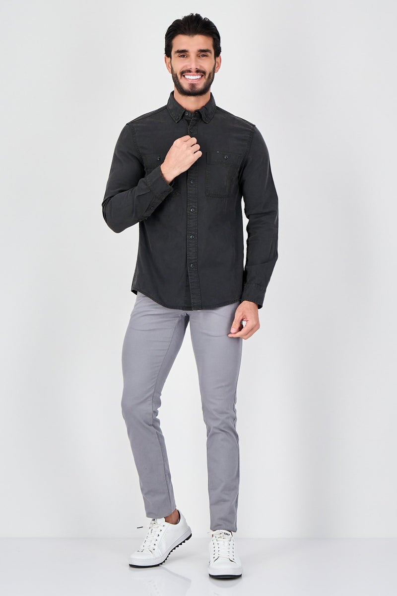 Celio قميص رجالي عادي بأكمام طويلة بلون رمادي فحمي - Image 2