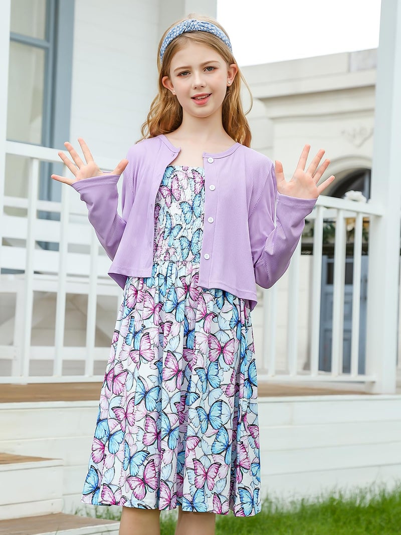 RAISEVERN 10T Dresses for Girls Casual Purple Butterfly Dress Fall Outfits for Girl Kids Clothes Size 10-12 - Image 3