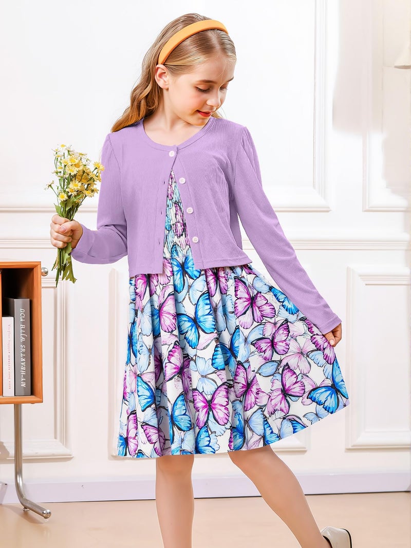 RAISEVERN 10T Dresses for Girls Casual Purple Butterfly Dress Fall Outfits for Girl Kids Clothes Size 10-12 - Image 4