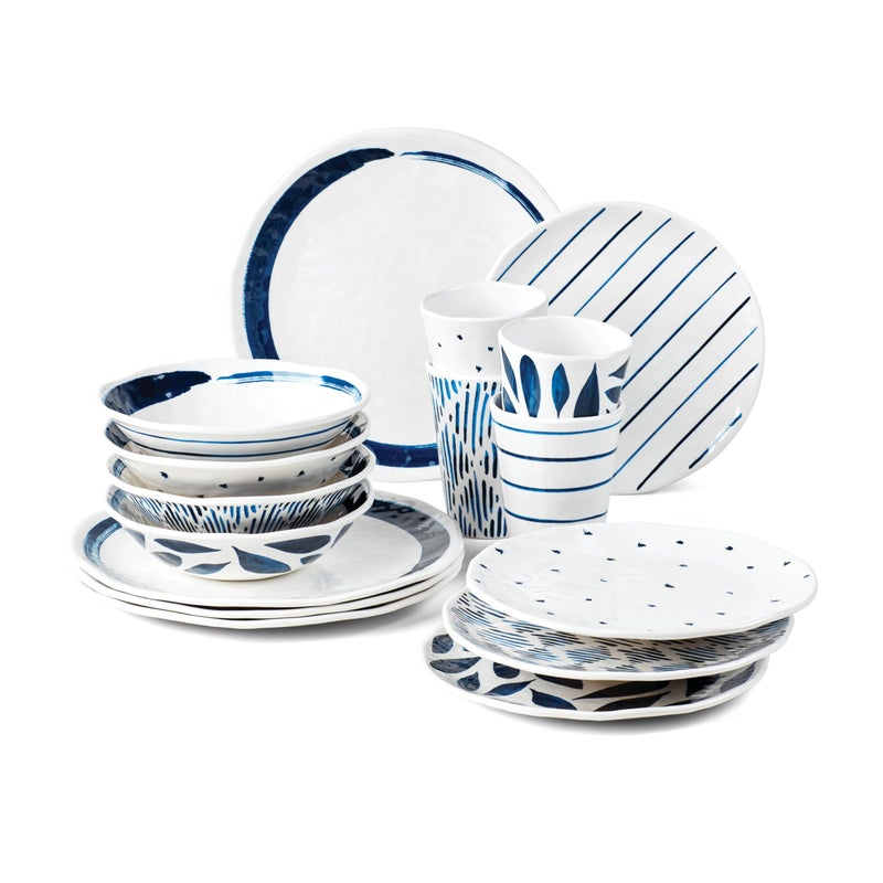 Lenox 895323 Blue Bay Melamine 16Piece Dinnerware Set Lightweight Melamine Material