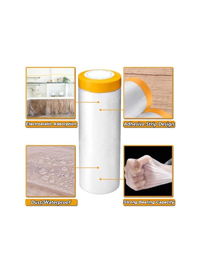 PROMASS promass 4M x 20M Masking Film with Tape,Plastic Waterproof Dust-Proof Pre-Taped and Drape,Transparent Painting Protective Masking Film,Plastic Protective Drop Film for Furniture Carpet Bed Covering  - Image 3